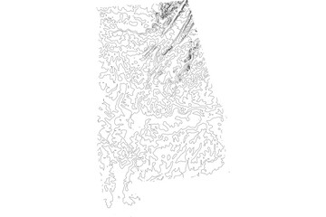Alabama State Elevation Contour Map SVG - Topographic Terrain Lines for Geographic Design & Cartography. Vector Southern Relief.