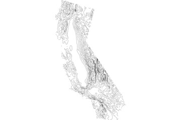 California State Elevation Contour Map SVG - Topographic Terrain Lines for Geographic Design & Cartography Projects. Vector Relief.