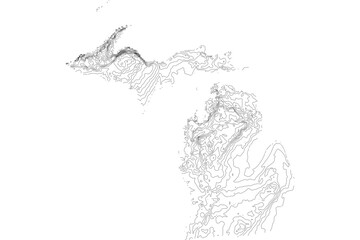 Michigan 1-bit contour map topography. Detailed elevation terrain lines minimalist black white vector graphic style. Scalable SVG file for cartography, GIS visualization, graphic design