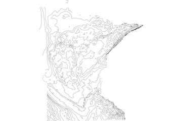 Minnesota 1-bit contour map topography. Detailed elevation terrain lines minimalist black white vector graphic style. Scalable SVG file for cartography, GIS visualization, graphic design