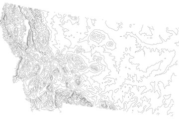 Montana 1-bit contour map topography. Detailed elevation terrain lines in minimalist black and white vector graphic style. Scalable SVG file for cartography, GIS visualization, graphic design