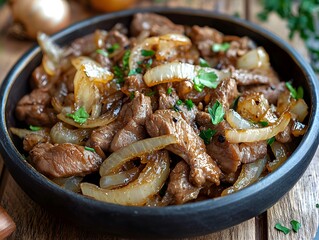 Fried chicken liver with onions