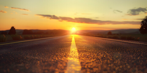 Imagen horizontal de una carretera vacía al atardecer