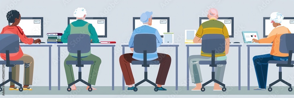 Leinwandbilder a group of elderly individuals is focused on their computer courses, developing essential skills on 