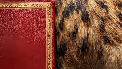 An elegant red book resting on soft fur cloth adds a touch of sophistication and warmth to any room