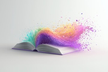 A colorful book with waves representing creativity and imagination flowing through it.