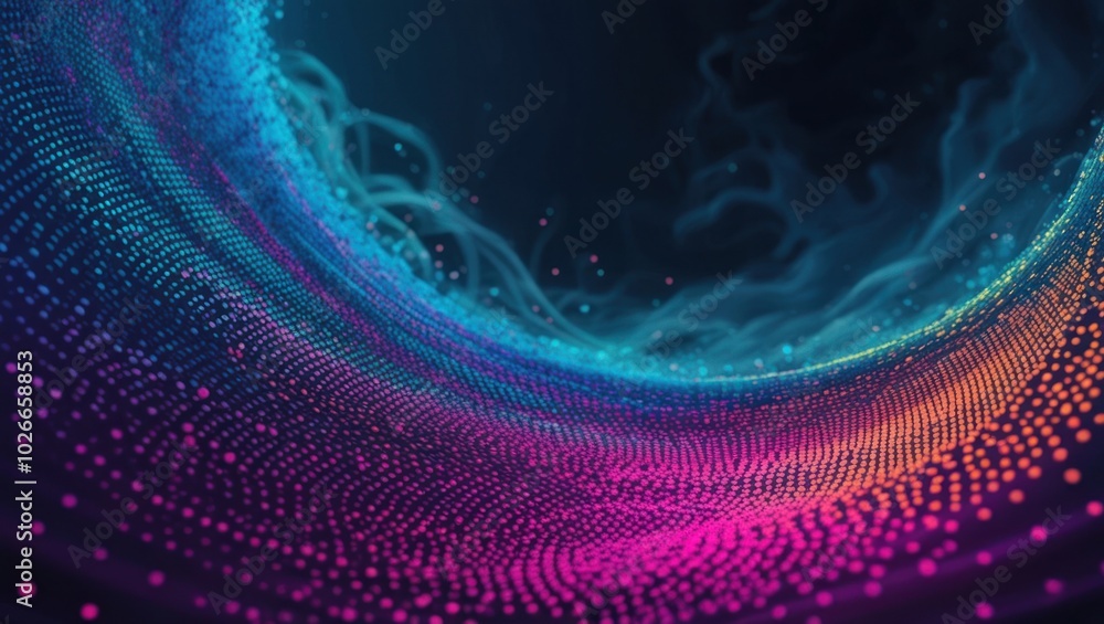 Poster vibrant abstract background with colorful shimmering particles creating a dynamic wave effect