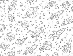 Obraz premium This is an anti-stress illustration in zentangle style showing the rocket flying to the moon.