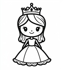 Fototapeta premium Detailed outline outline stroke illustration of a princess character coloring page queen crown fairy tale for kids