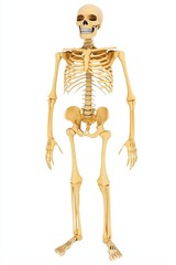 Realistic full-body human skeleton illustration on a white background, showcasing the entire skeletal structure