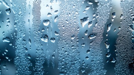 Frozen pattern on winter glass. Blue ice frost background, texture blue wallpaper. Crystals of snow on window surface. Screen overlay abstract design