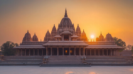 Serene sunrise over the Grand Architecture of Ram Mandir in Ayodhya
