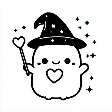 recommend clip art: Halloween coloring page with kawaii ghost outline cartoon.