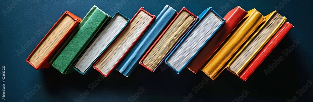 Poster a top view of colorful stacked books. concept for education and learning - 3d rendering and illustra