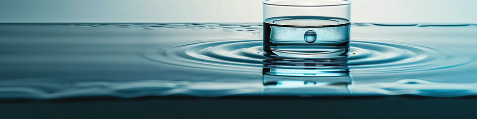 Soft Blue Ripples: A small stone thrown into a glass of water causes ripples, with the surface reflecting a calming blue hue.
