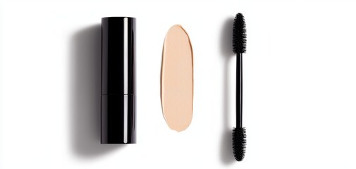 Obraz premium Creamy concealer tube with a doe-foot applicator, the wand pulled out to reveal the product, placed on a white background