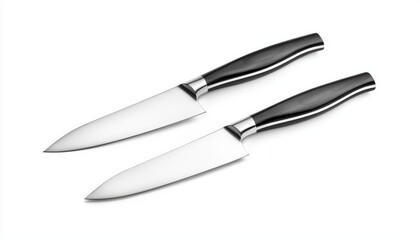Fototapeta premium Modern kitchen knife set with ergonomic handles and sleek, sharp blades, displayed against a white backdrop