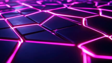 Obraz premium Abstract surface with glowing pink lines and dark tiles, perfect for modern design and technology backgrounds.