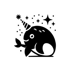 A Narwhal with a party hat silhouette  © Ingrida