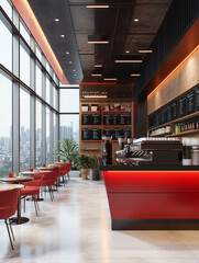 Bold red themed cafe