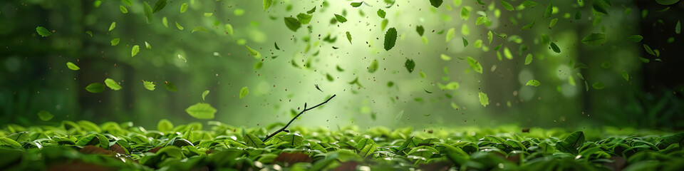 Lush Green Forest Floor: A twig snaps underfoot, sending a shower of leaves cascading down to the forest floor.