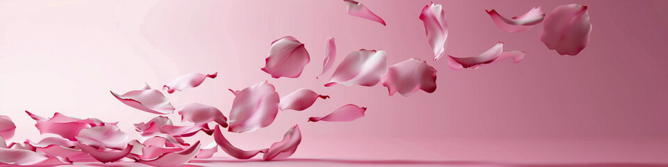 Dusty Pink Rose Petals: Rose petals drift gracefully downward, dancing in the air before settling softly on the ground.