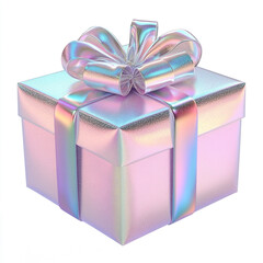 Obraz premium Shiny holographic gift box with colorful wrapping paper