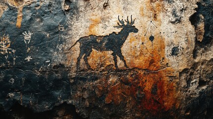 Abstract Animal Painting on Rock Surface
