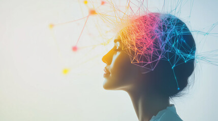 Exploring Neurodiversity Through Vibrant Connections Emanating From a Thoughtful Head Silhouette in a Serene Setting