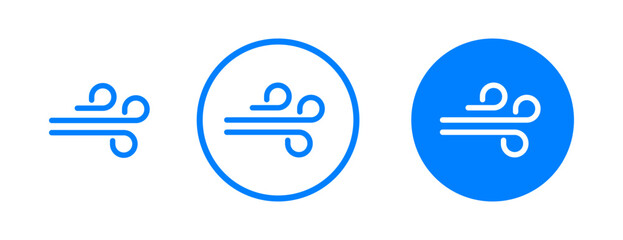 Flat line blowing wind icon set. Windy weather icon. Windy blow outline collection symbol sign.