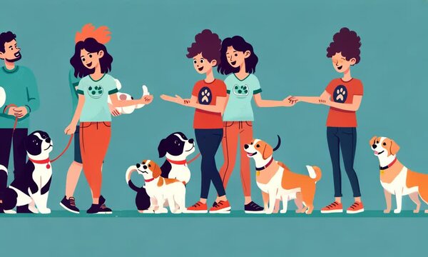 A group of people are holding dogs on leashes Video