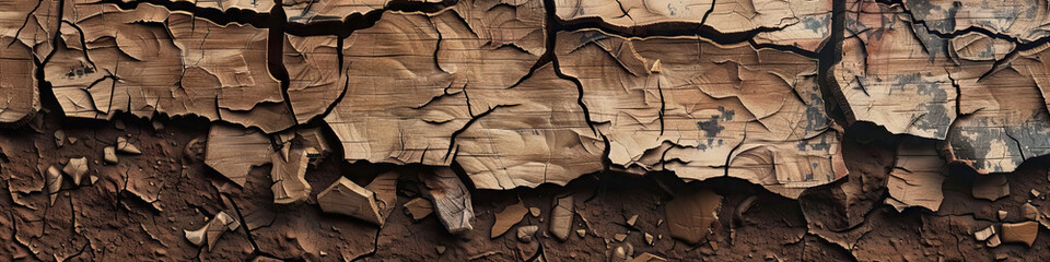 Fototapeta premium Earthy Brown Abstract: A piece of wood chips away and crumbles to the ground, revealing its natural texture.