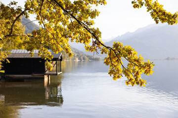 Idyllic autumn scene at Zeller lake in the Austrian Alps
