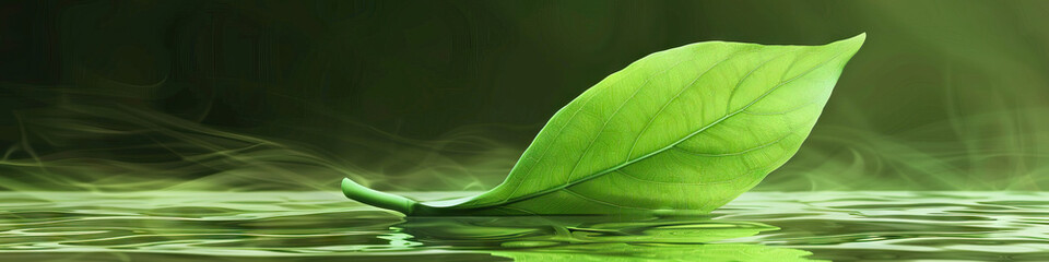 Serene Green Abstract: A green leaf gently falls to the ground, leaving a soft impression.