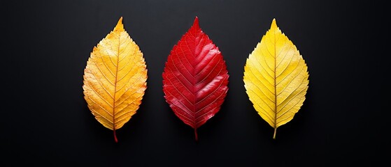 Obraz premium one red leaf beneath, another yellow leaf on top