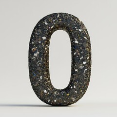 3D number 0 with trash texture realistic modern design, soft lighting, white background 