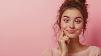 Fototapeta premium Young woman isolated, chin in hand, smiles.