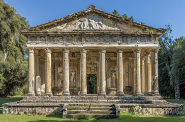 Fototapeta premium Ancient Roman temple ruins at sunset