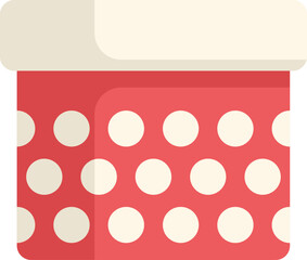 Red cardboard gift box with white polka dots and white lid, isolated on white background, front view
