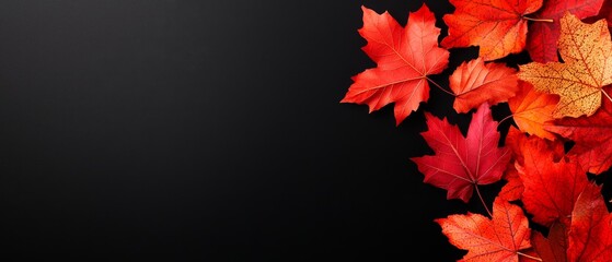  A black background with a cluster of red and yellow leaves at its bottom
