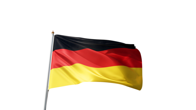 Flag of Germany with no background, transparent png, flag on a flag pole waving in the wind, european country, national symbol of Germany, picture of a flag