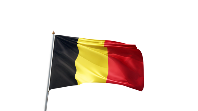 Flag of Belgium with no background, transparent png, flag on a flag pole waving in the wind, european country, national symbol of Belgium, picture of a flag
