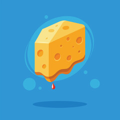 A Cheese Illustration with cute eyes, cheese tower, wedge, melting edges, riding a skateboard