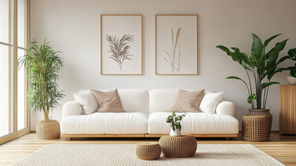 Modern minimalist living room interior have sofa and decor accessories with white color wall- 3D rendering