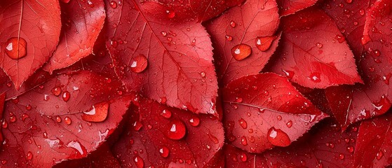 Fototapeta premium Red leaves with water drops