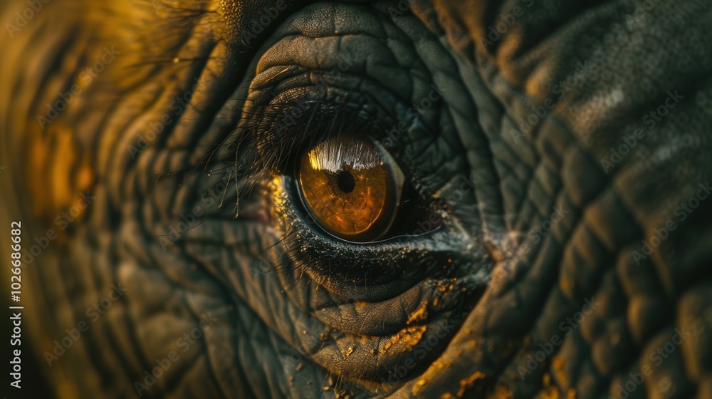 Poster the striking detail of an elephant's eye showcases the unique skin texture and profound expression o