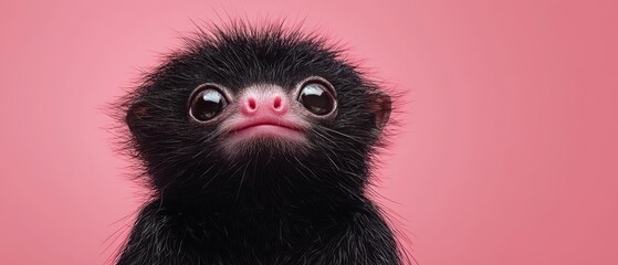 Obraz premium A tight shot of a small animal against a pink backdrop, its face softly blurred