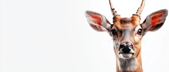  A tight shot of a gazelle's face adorned with red antlers