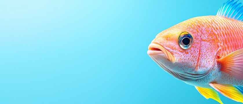  A tight shot of a yellow-blue fish against a blue background sky - Powered by Adobe