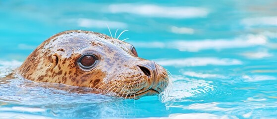 Fototapeta premium A close-up of a seal's head emerging from the water's surface